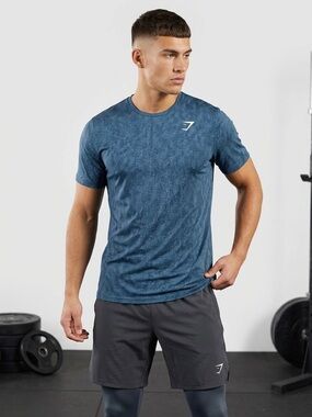 Gymshark Critical Geometric Print Athletic Gym Training Shirt Blue Medium